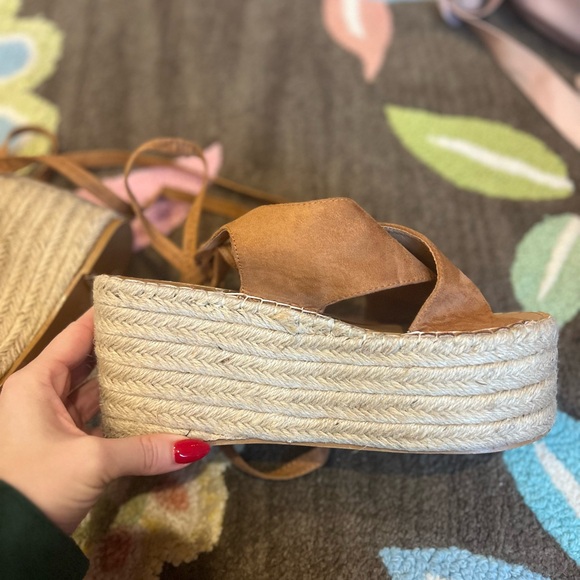 ShuShop Tan Suede Platform Lace Up Sandals - Picture 7 of 9